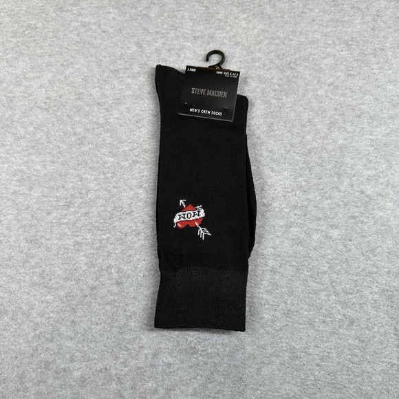 Steve Madden Socks Mens Size 10-13 Shoe Size 6-12.5 Black Heart Cotton Blend - Picture 1 of 3